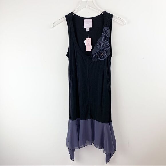 Romeo & Juliet Couture Black Knit Tunic/Dress w/Floral Appliqué Chiffon‎ Hem NWT - Picture 1 of 9